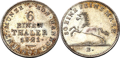 COIN German States Hannover 1/6 Thaler 1821 B KM# 129 Silver Georg IV Hanover XF