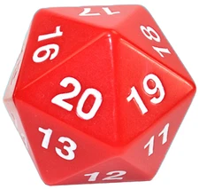 Koplow Games 55mm D20 Opaque Red with White Countdown Die Life Counter Spindown
