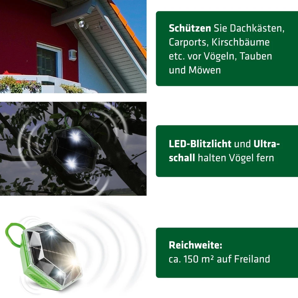 Vogelabwehr Gardigo® Solar Vogelschreck Ultraschall Taubenabwehr Diamant Garten - Bild 2 von 4