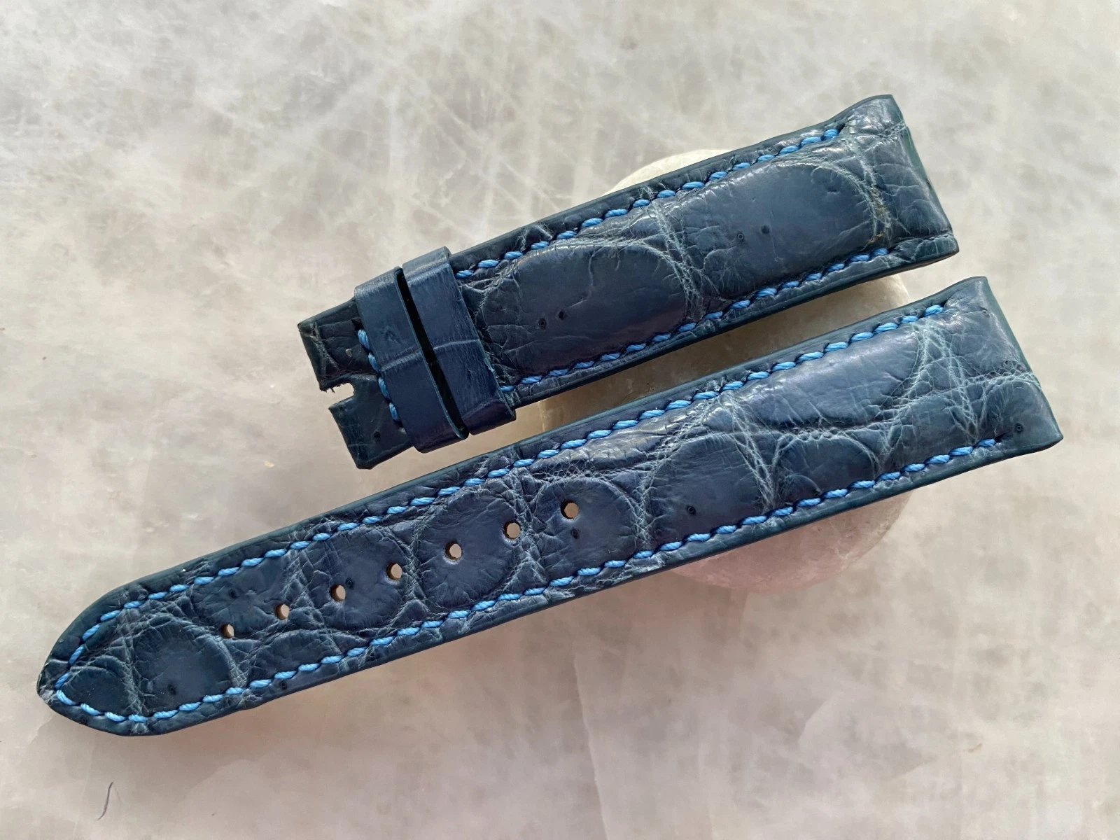 20mm/18mm Navy Blue Alligator Crocodile Print Leather Watch Strap Band
