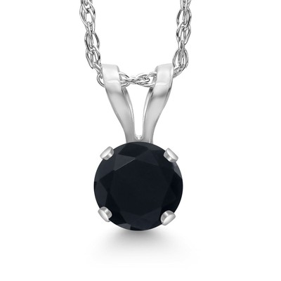 14K White Gold Onyx Pendant Necklace for Women | 0.22 Cttw | Gemstone December