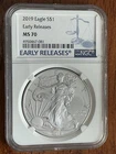 2019 AMERICAN SILVER EAGLE NGC MS70 EARLY RELEASES