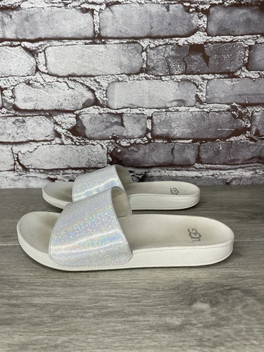 Sandali bassi casual UGG bianchi gomma glitter cinturino slide donna taglia 4M US 36EU