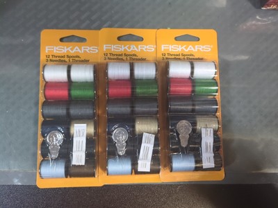 3 Sets Fiskars 12 Thread Spools, 3 Needles, 1 Threader New  #6