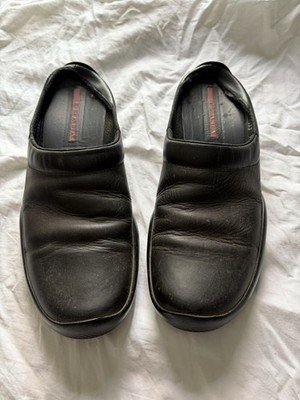 90s Vintage Prada Men's Black Leather Mules/Slides Size 9 UK 10 US