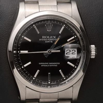 Rolex Date Reloj Pulsera 34mm Bisel Suave Negro Índices (Ref. 15000) - Imagen 1 de 4