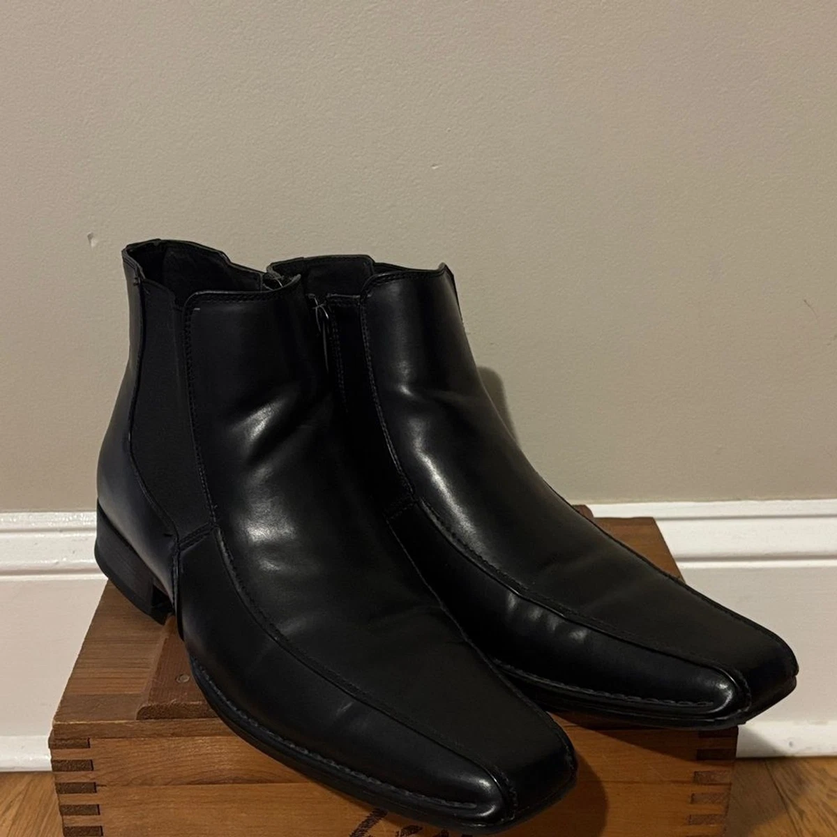 NIB Men’s UNLISTED KENNETH COLE Black Boots Size 12 Kenneth Cole Unlisted Leather Upper Solid Boots for Men for  main image 2