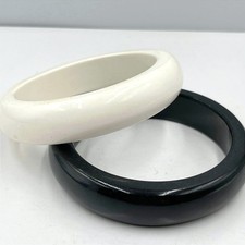 Vintage Monochrome Bangle Bracelet Set Black White Minimalist Resin Chunky Retro