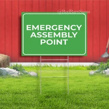 Emergency Assembly Point Indoor Outdoor Yard Sign with metal stakes