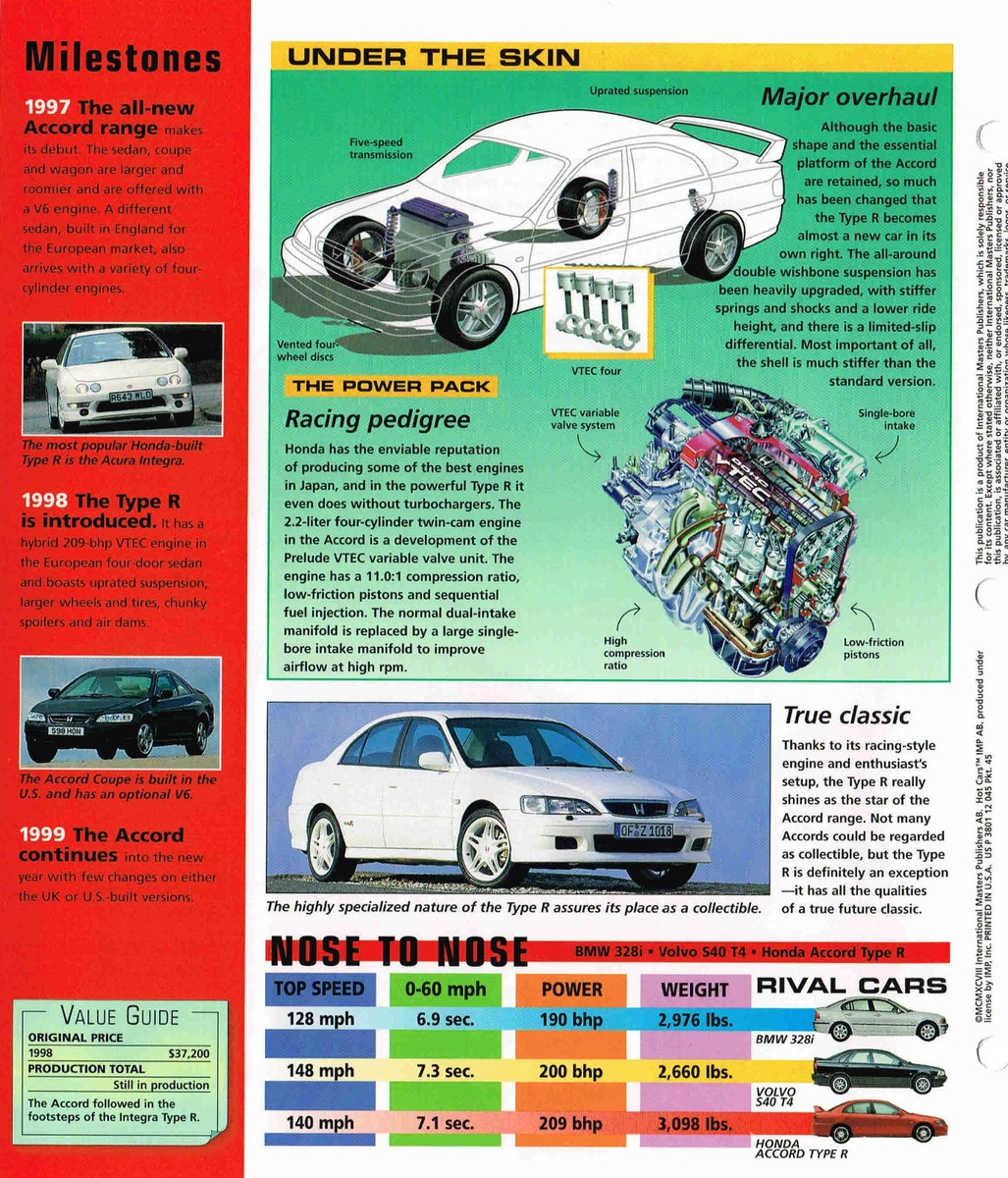 1998 / 1999 HONDA ACCORD TYPE R IMP Brochure | eBay