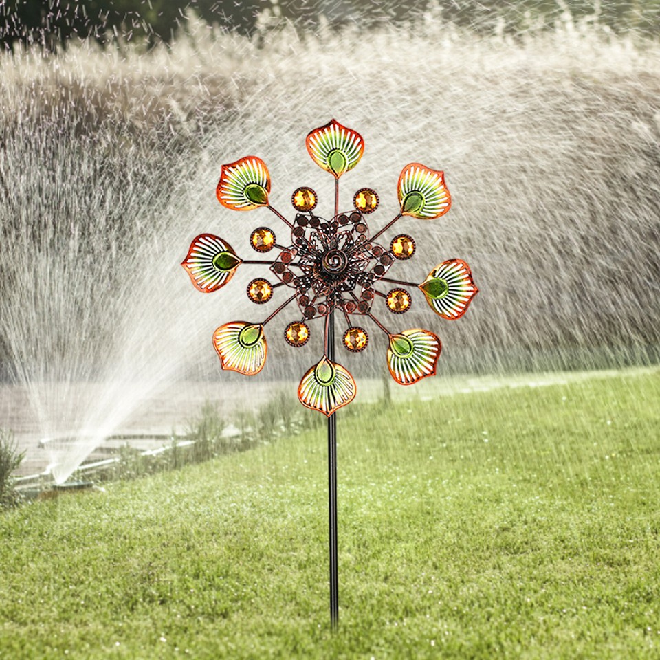 Peacock Tail Rotating Windmill Iron Art Outdoor Garden Wind Spinners