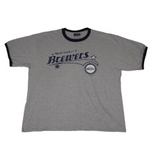 Vintage 2004 Milwaukee Brewers Men's 2XL Grey Shirt Dynasty Tag MLB Miller Park