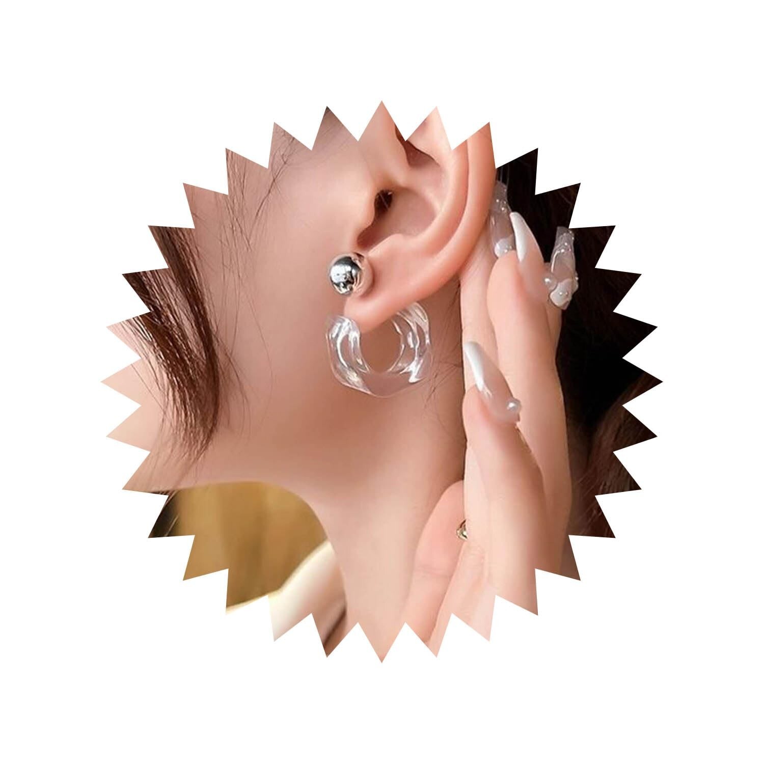 Chunky Resin Hoop Earrings Clear Acrylic C-Shape Stud Earrings Double Sided F...