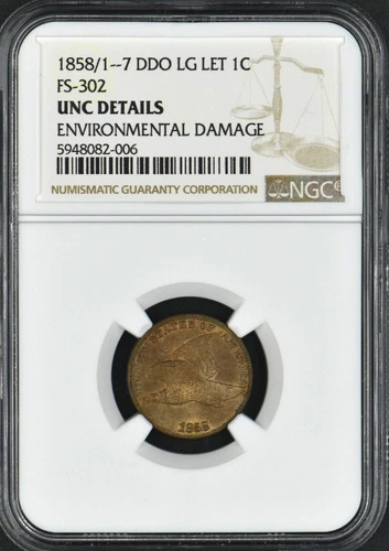 1858/1 Flying Eagle Cent 7 DDO LG LET. 1C FS-302 NGC UNC Details