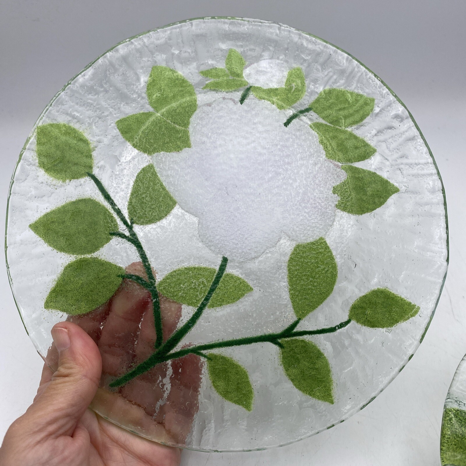 Lot Of 2 Sydenstricker Art Glass Rose Plate And Bowl