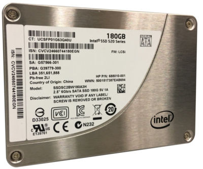 180GB Intel SSD 520 Series 2.5'' SATA-600 NCQ 550 MB/s read 520 MB/s write