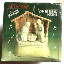 Musical Nativity Artmark Porcelain Christmas 1988 "Oh Blessed Night" w/box-works