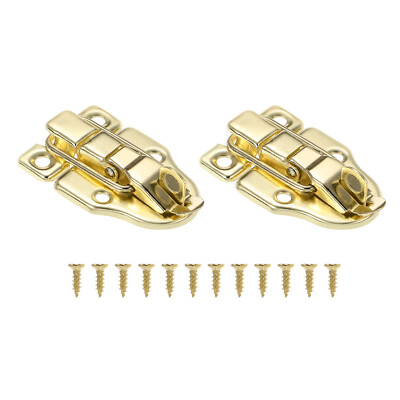 2 Pack Small Metal Duckbilled Box Toggle Latch with Padlock Hole & Screw, Gold