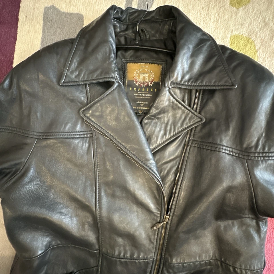 Abrigo Express Mujer M Cuero Negro Talla L Cuello Cremallera, Bolsillos Mangas Raglán