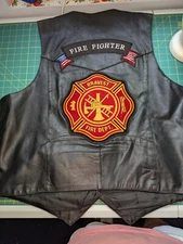 Biker Firefighter Leather Vest 4XL Matching Doo Rag