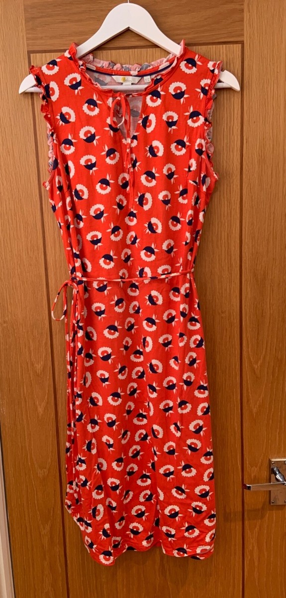 BODEN Lois Red Orange Floral Print Jersey Belted Dress UK 12 R Sundress  Ruffles | eBay UK