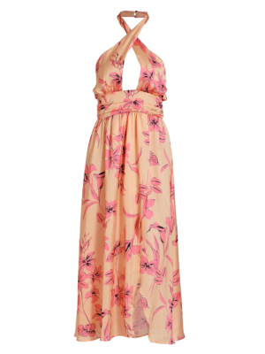 ◆Loulouseoul◆ Bohemian Halter Neck Rose Dress Ivory Ramy Brook Luna Floral Halter midi dress in wild pink combo