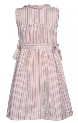 NWT Bonnie Jean Girls Size 5 Pink Green Stripe Smocked Seersucker Dress - Picture 2 of 3