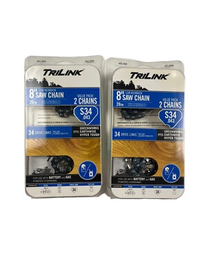 Lot of 2 Trilink S34.043 8'' 2 Pack Replacement Saw Chain, 34 Drive, .043'' Gauge