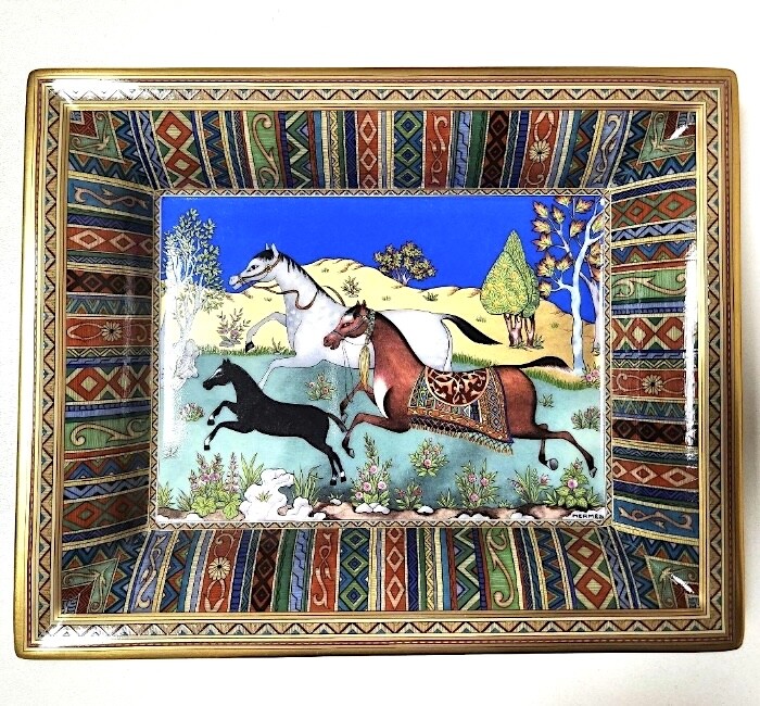 【超希少】HERMES Ashtray Ravinet d'Enfer SLV Hermes Ashtray Cheval d'Orient Vide Poche Tray 24K Gold Dish