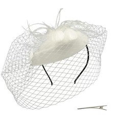 Pillbox Fascinator Hat Wedding Tea Party Hat for Women Feather Headband Hair ...