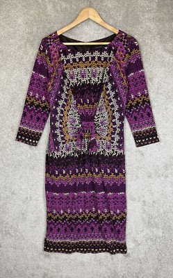 David Meister Dress Womens 10 Purple 3/4 Sleeve Back Zip Stretch Lined- 9840*