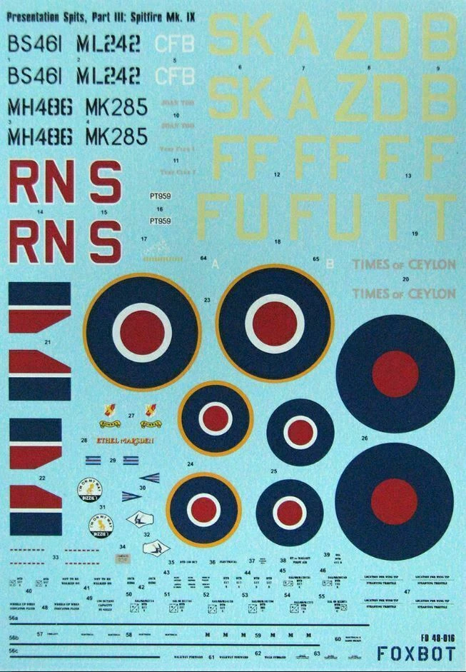 Foxbot 48-016 Decals 1/48 British fighter Supermarine Spitfire MkIX Presentation - Image 2 of 4