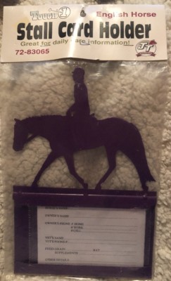 New Stall Card Holder English Horse Rider Purple Metal