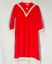Vintage ALEXIS RED FLANNEL KNIT NIGHTGOWN GOWN White Lace V-YOKE & Ribbons 3/3T