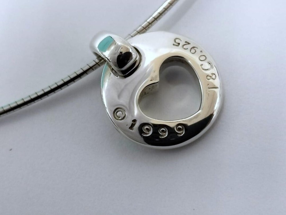 Tiffany & Co 925 Silver Heart Cut-Out Necklace with Snake Chain