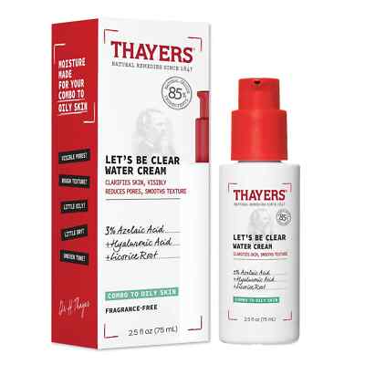 THAYERS Fragrance-Free Let's Be Clear Water Face Cream - Clarifies Skin! -2.5 Oz