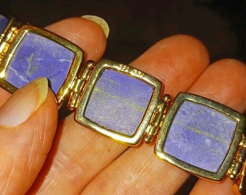 Gold Vermeil Sterling Silver Veined Large Lapis Bracelet BBJ THAILAND new Bling - Picture 7 of 17