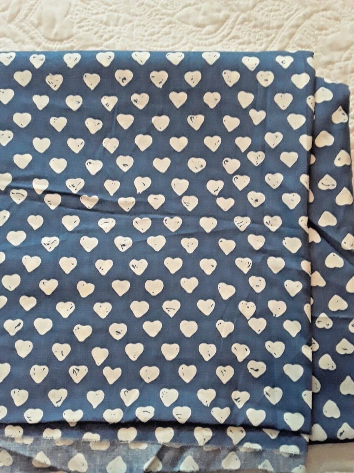 Hoffman California Country Blocks Cotton Fabric Cornflower Blue w White Hearts - Image 2 of 4