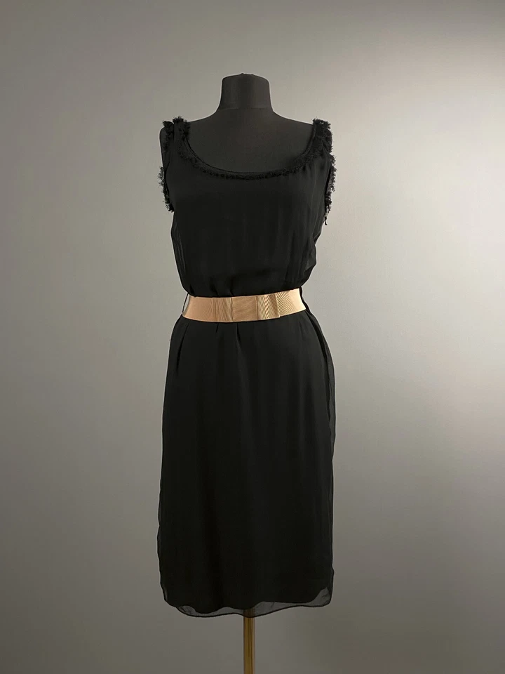 Raro Vestido Regata Lanvin Paris Preto Seda Algodão Ruched Noite Chique Tamanho P - Imagem 3 de 4
