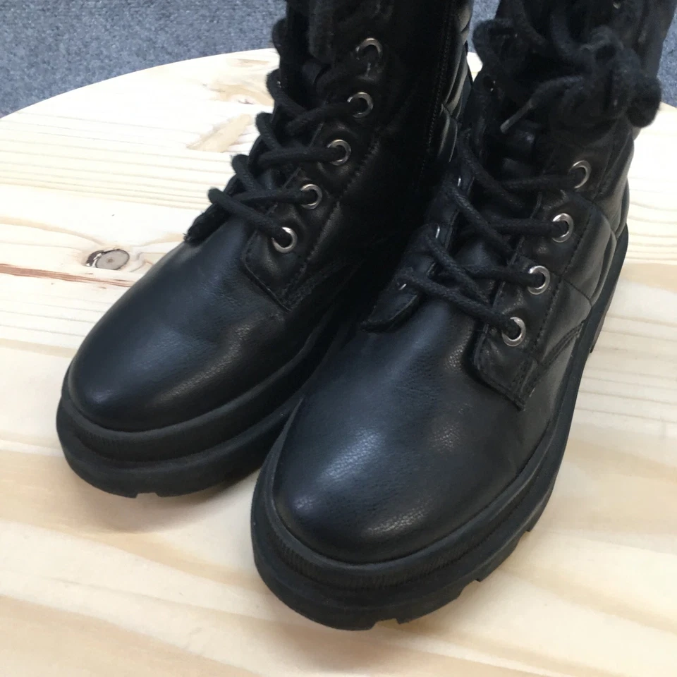 H&M Boots Youth 2.5 Quilted Ankle Booties 337877 Black Leather Lace Up Zipper - Image 4 of 4