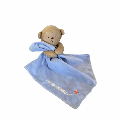 Carters Child of Mine Blue Monkey Captain Adorable Satin Lovey Rattle Blanket