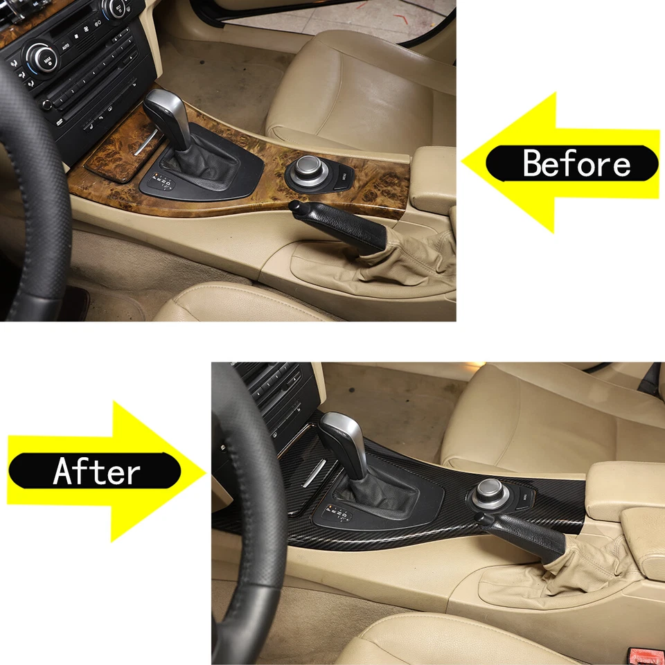 For BMW 3 Series E90 2005-2007 Center Gear Shifter Panel Trim ABS Carbon Cover - Изображение 4 из 4