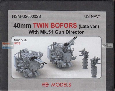 HSMU200002U 1:200 HS Models US Navy 40mm Twin Bofors (Late) with Mk.51 Gun