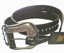 NWT Dan Post Brown Silver Studded Handtooled Brown Leather Belt Size 38 9118500