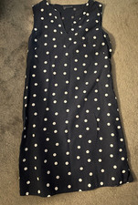 Navy and white spotty print linen mix dress from M & S - 12