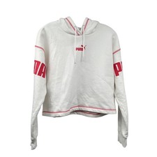 Puma Womens Cropped Hoodie Long Sleeve White/Pink Size Small