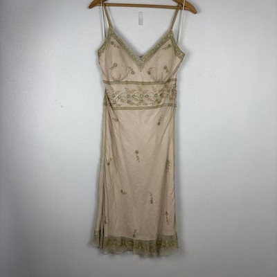 VTG Marina Dress 100% Silk Beaded Babydoll Size 12 Fairy Romantic Formal Stains 
