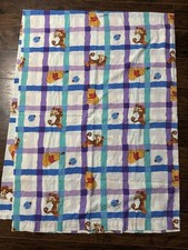 Vintage Disney Winnie the Pooh Twin Flat Sheet Made USA Blue Purple