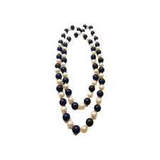 Long Blue Lapis Lazuli Freshwater Pearl Graduated Bead Necklace 18in