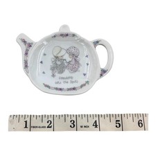 Precious Moments Tea Bag Holder Tidy Dish 1991 Teapot Shaped Porcelain Enesco